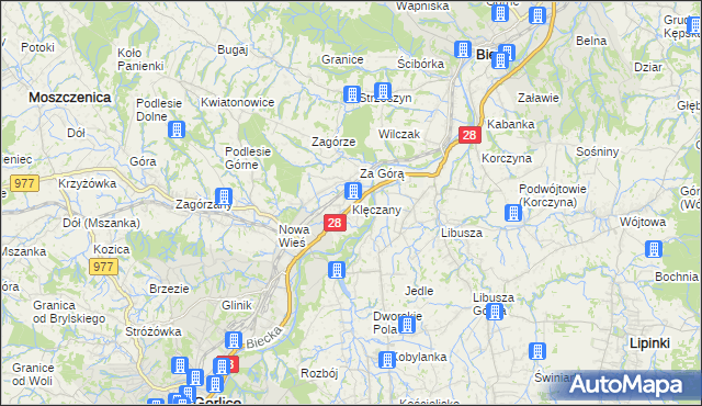 mapa Klęczany gmina Gorlice, Klęczany gmina Gorlice na mapie Targeo