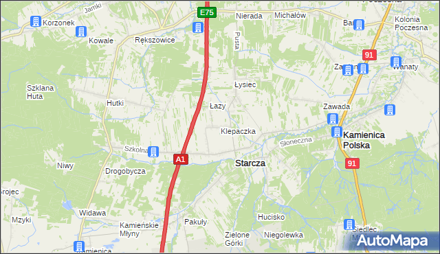 mapa Klepaczka gmina Starcza, Klepaczka gmina Starcza na mapie Targeo