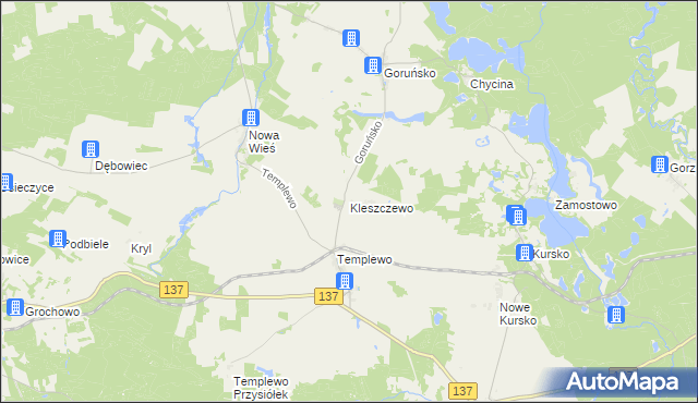 mapa Kleszczewo gmina Bledzew, Kleszczewo gmina Bledzew na mapie Targeo