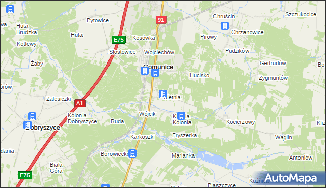 mapa Kletnia gmina Gomunice, Kletnia gmina Gomunice na mapie Targeo