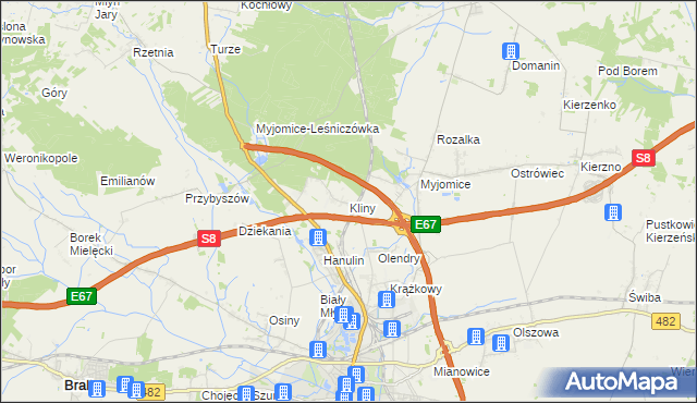 mapa Kliny gmina Kępno, Kliny gmina Kępno na mapie Targeo