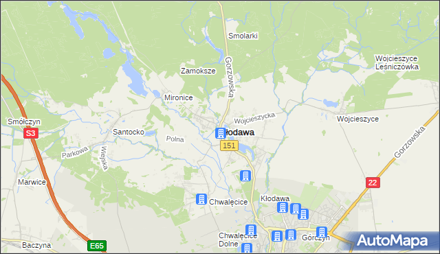 mapa Kłodawa powiat gorzowski, Kłodawa powiat gorzowski na mapie Targeo