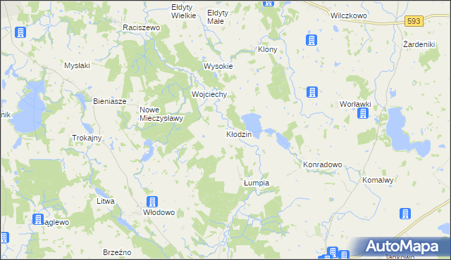 mapa Kłodzin gmina Miłakowo, Kłodzin gmina Miłakowo na mapie Targeo