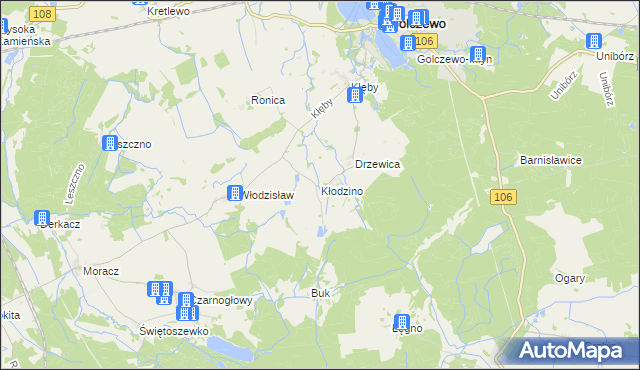 mapa Kłodzino gmina Golczewo, Kłodzino gmina Golczewo na mapie Targeo