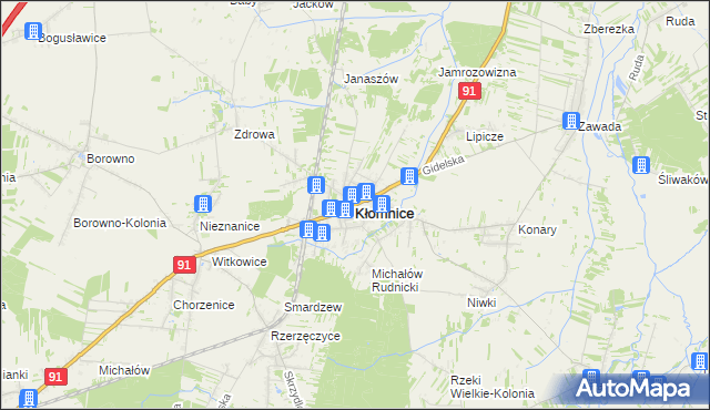mapa Kłomnice, Kłomnice na mapie Targeo
