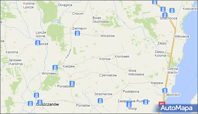 mapa Klonów gmina Goszczanów, Klonów gmina Goszczanów na mapie Targeo