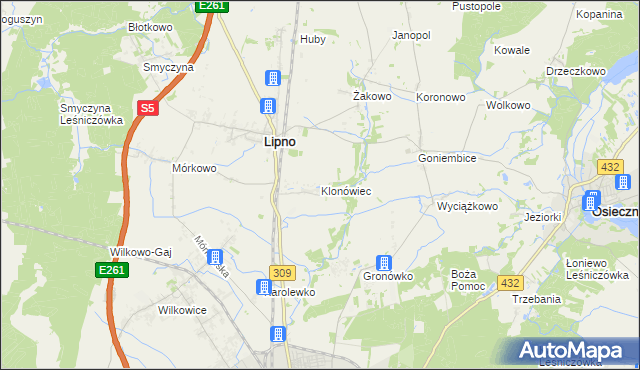 mapa Klonówiec, Klonówiec na mapie Targeo