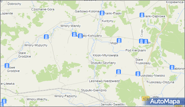 mapa Kłoski-Młynowięta, Kłoski-Młynowięta na mapie Targeo