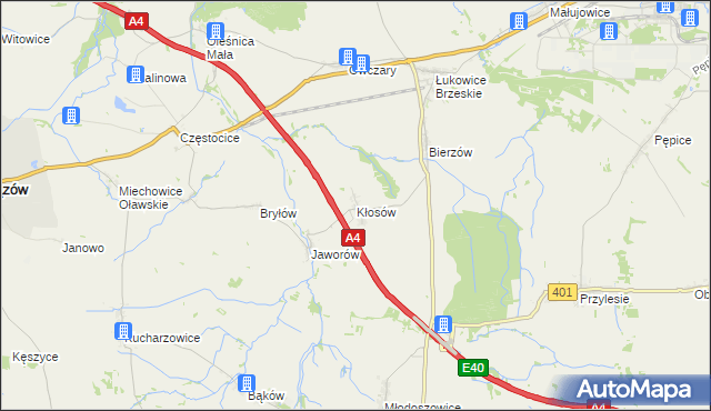 mapa Kłosów gmina Wiązów, Kłosów gmina Wiązów na mapie Targeo