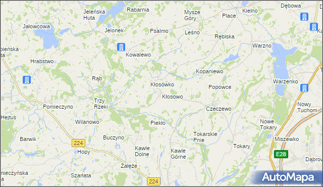 mapa Kłosowo gmina Przodkowo, Kłosowo gmina Przodkowo na mapie Targeo