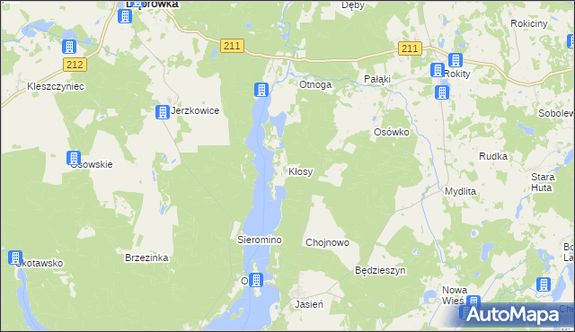 mapa Kłosy gmina Czarna Dąbrówka, Kłosy gmina Czarna Dąbrówka na mapie Targeo