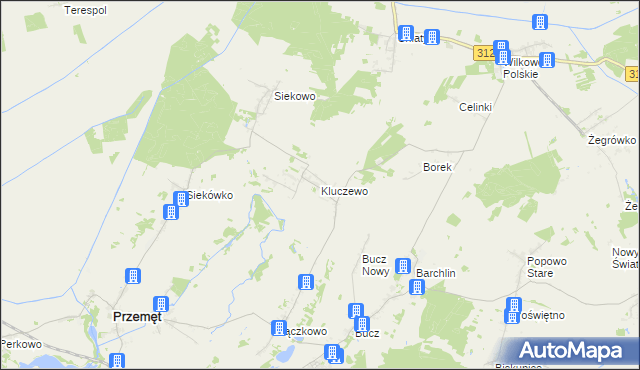 mapa Kluczewo gmina Przemęt, Kluczewo gmina Przemęt na mapie Targeo