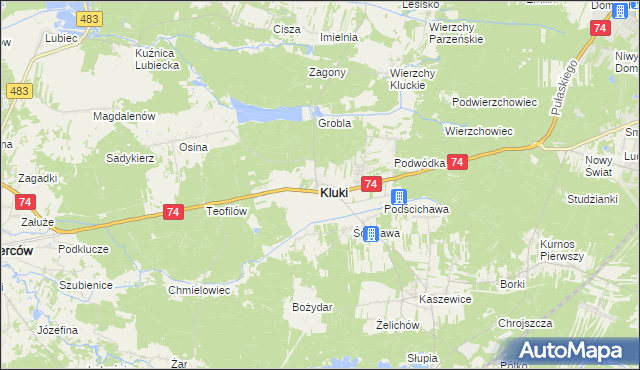 mapa Kluki powiat bełchatowski, Kluki powiat bełchatowski na mapie Targeo