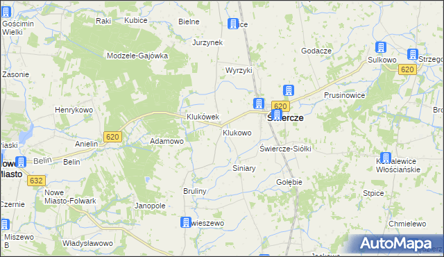 mapa Klukowo gmina Świercze, Klukowo gmina Świercze na mapie Targeo