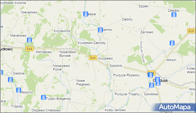 mapa Kluszewo, Kluszewo na mapie Targeo