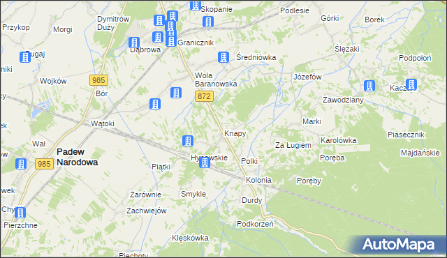 mapa Knapy gmina Baranów Sandomierski, Knapy gmina Baranów Sandomierski na mapie Targeo