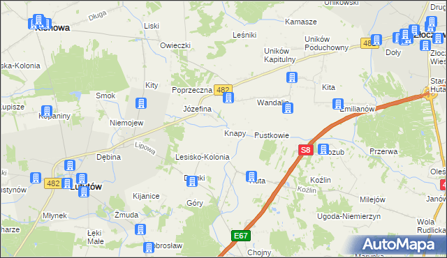 mapa Knapy gmina Lututów, Knapy gmina Lututów na mapie Targeo