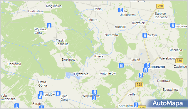 mapa Knieja gmina Łopuszno, Knieja gmina Łopuszno na mapie Targeo