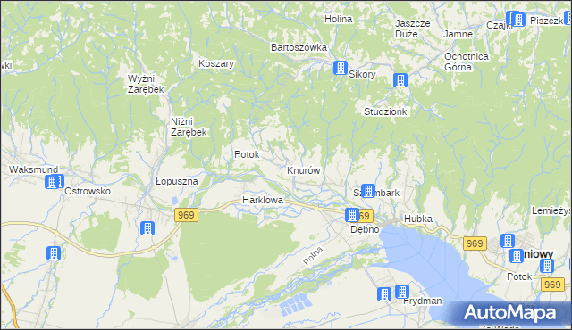 mapa Knurów gmina Nowy Targ, Knurów gmina Nowy Targ na mapie Targeo