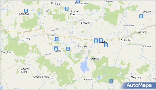 mapa Kobiela gmina Kiwity, Kobiela gmina Kiwity na mapie Targeo