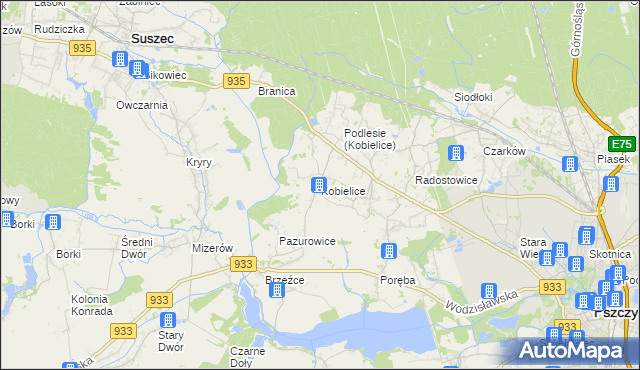 mapa Kobielice gmina Suszec, Kobielice gmina Suszec na mapie Targeo