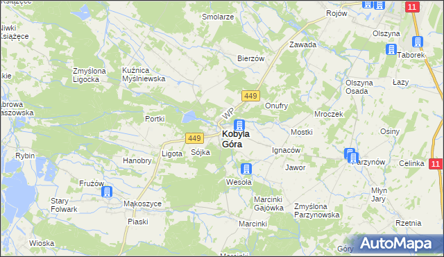 mapa Kobyla Góra powiat ostrzeszowski, Kobyla Góra powiat ostrzeszowski na mapie Targeo