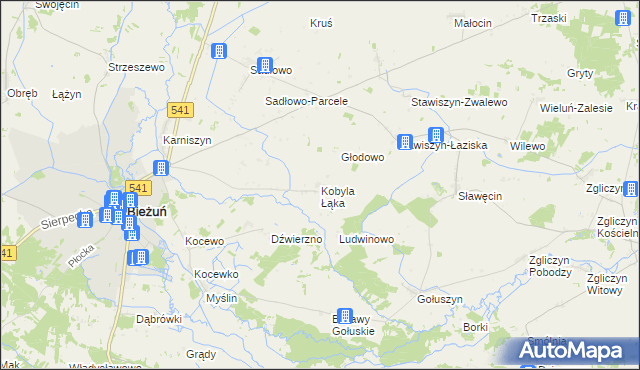 mapa Kobyla Łąka gmina Bieżuń, Kobyla Łąka gmina Bieżuń na mapie Targeo