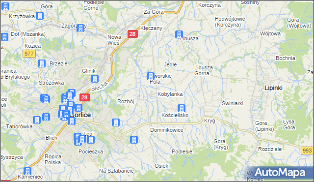 mapa Kobylanka gmina Gorlice, Kobylanka gmina Gorlice na mapie Targeo