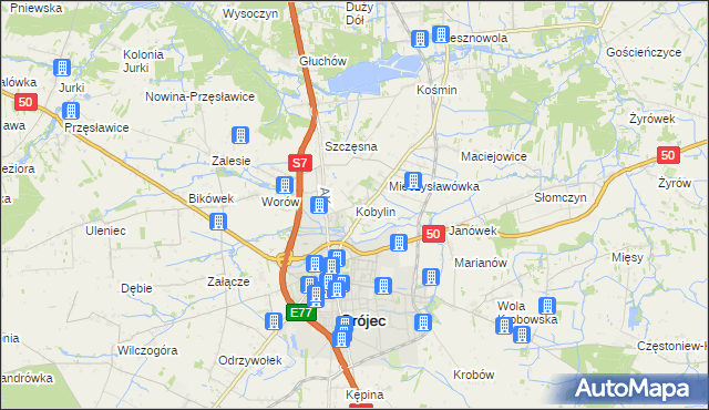 mapa Kobylin gmina Grójec, Kobylin gmina Grójec na mapie Targeo