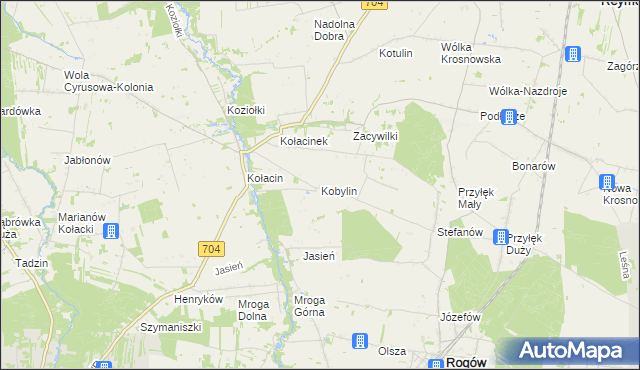 mapa Kobylin gmina Rogów, Kobylin gmina Rogów na mapie Targeo