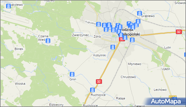 mapa Kobylniki gmina Grodzisk Wielkopolski, Kobylniki gmina Grodzisk Wielkopolski na mapie Targeo