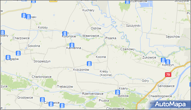 mapa Kocina gmina Opatowiec, Kocina gmina Opatowiec na mapie Targeo