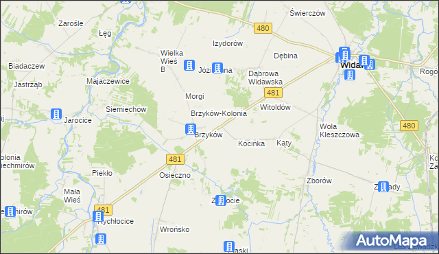 mapa Kocina gmina Widawa, Kocina gmina Widawa na mapie Targeo