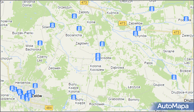 mapa Kociszew gmina Zelów, Kociszew gmina Zelów na mapie Targeo