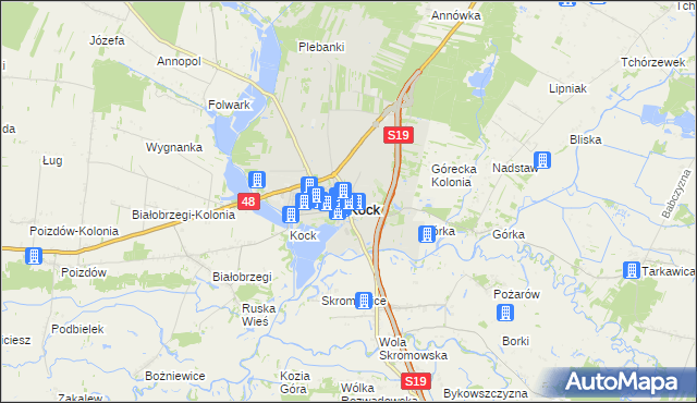 mapa Kock powiat lubartowski, Kock powiat lubartowski na mapie Targeo
