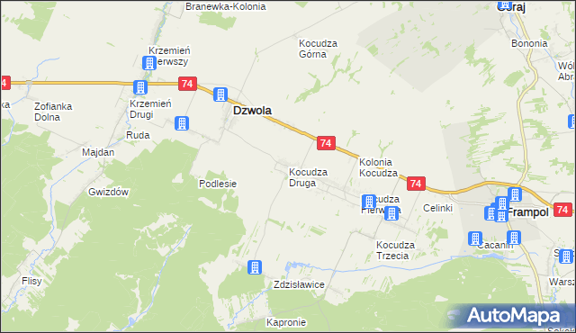 mapa Kocudza Druga, Kocudza Druga na mapie Targeo