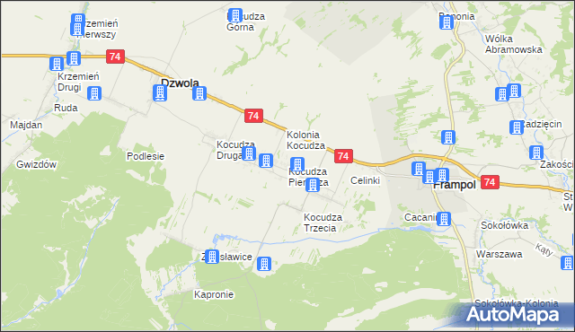 mapa Kocudza Pierwsza, Kocudza Pierwsza na mapie Targeo