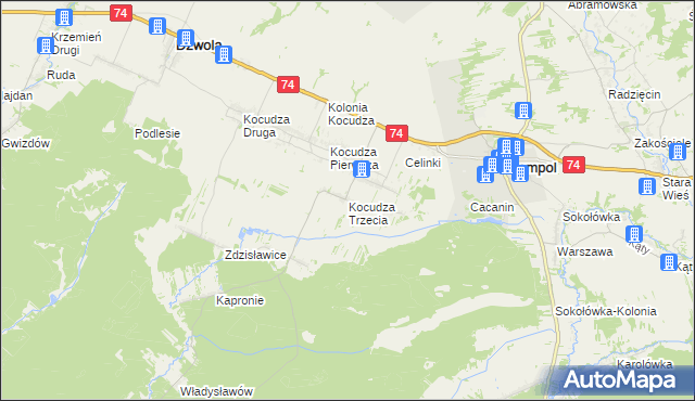 mapa Kocudza Trzecia, Kocudza Trzecia na mapie Targeo