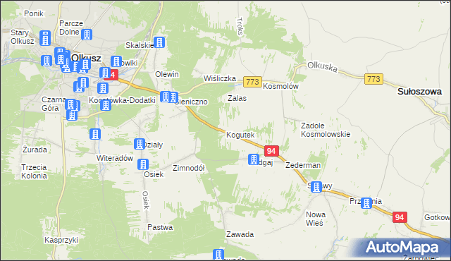 mapa Kogutek gmina Olkusz, Kogutek gmina Olkusz na mapie Targeo