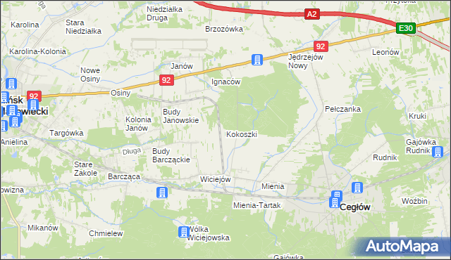 mapa Kokoszki gmina Cegłów, Kokoszki gmina Cegłów na mapie Targeo