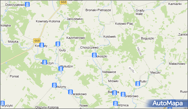 mapa Kokoszki gmina Wizna, Kokoszki gmina Wizna na mapie Targeo