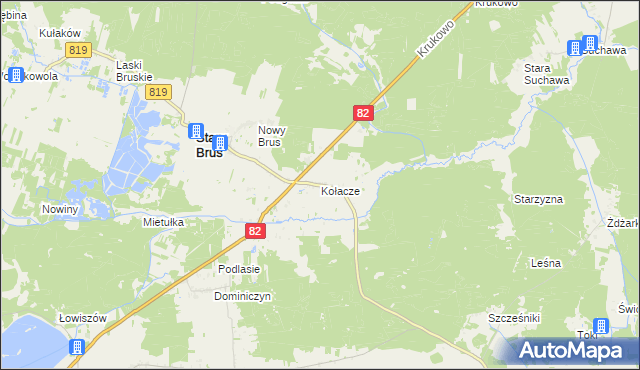 mapa Kołacze gmina Stary Brus, Kołacze gmina Stary Brus na mapie Targeo