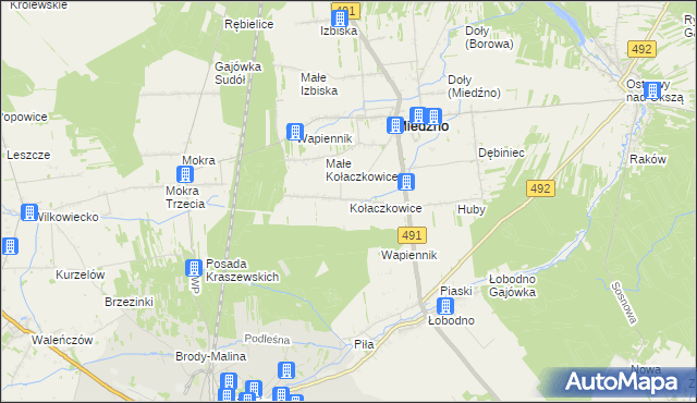 mapa Kołaczkowice gmina Miedźno, Kołaczkowice gmina Miedźno na mapie Targeo