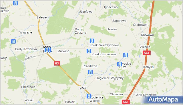 mapa Kołaki-Strumienie, Kołaki-Strumienie na mapie Targeo