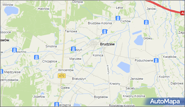 mapa Kolnica gmina Brudzew, Kolnica gmina Brudzew na mapie Targeo