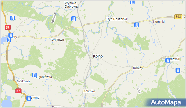 mapa Kolno powiat olsztyński, Kolno powiat olsztyński na mapie Targeo