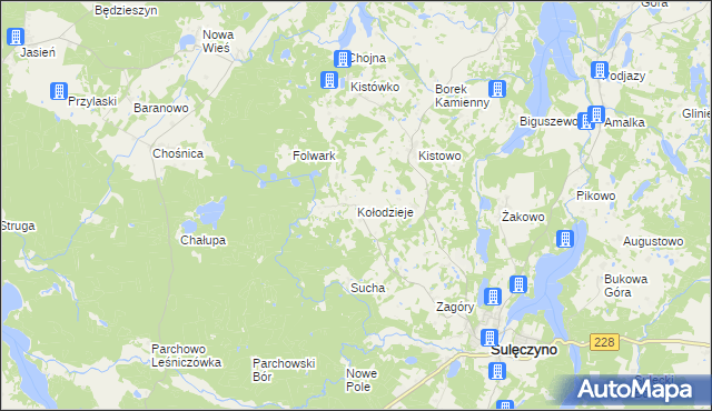 mapa Kołodzieje gmina Sulęczyno, Kołodzieje gmina Sulęczyno na mapie Targeo