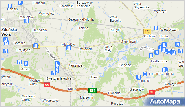 mapa Kolonia Bilew gmina Łask, Kolonia Bilew gmina Łask na mapie Targeo