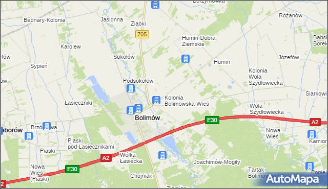 mapa Kolonia Bolimowska-Wieś, Kolonia Bolimowska-Wieś na mapie Targeo