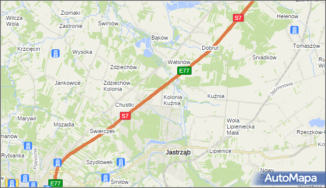 mapa Kolonia Kuźnia, Kolonia Kuźnia na mapie Targeo